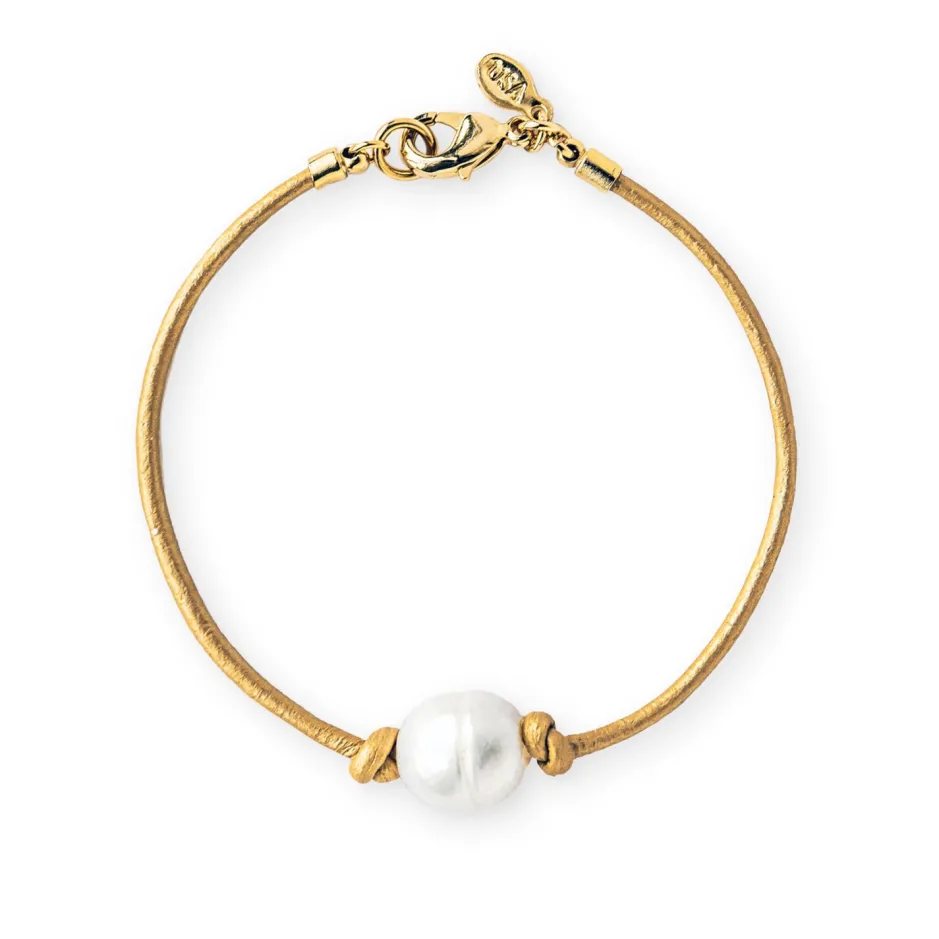 Leather Bracelets^Kiel James Patrick Golden Crest Pearl Knot